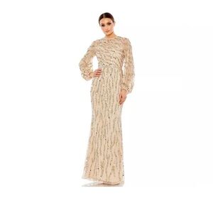 NWT - MAC DUGGAL-Embellished Trumpet Gown; Color: Nude Gold -Size 4 -Style 93789